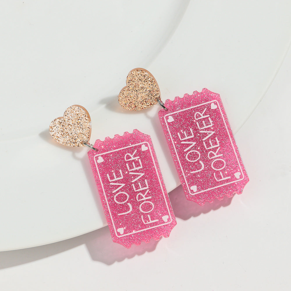 Wholesale Valentine's Day Letter Pendant High-grade Earrings Peach Heart Love Festival Sweet Wind Glitter Yak